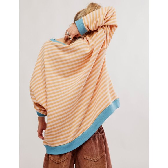 FREE PEOPLE Classic Striped Oversized Crewneck / Latte Combo - Picture 3 of 6